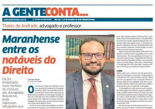Prof. Thales de Andrade é destaque no jornal O Estado do Maranhão